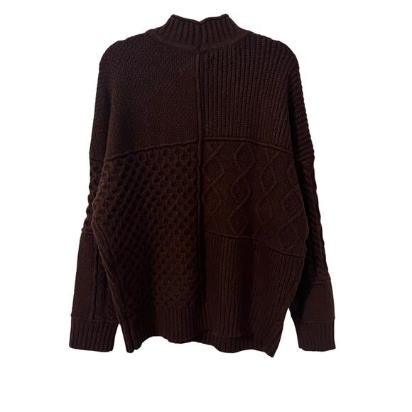 American Eagle Women's Cowl Neck Knit Sweater Large Brown Cabin Fisherman Cozy - Picture 3 of 10